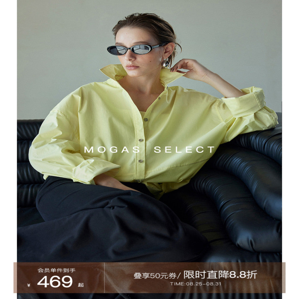 In stock Mogas Bajia neutral style long staple cotton paper with a human like feel white shirt women s top jacket spring and autumn image 1