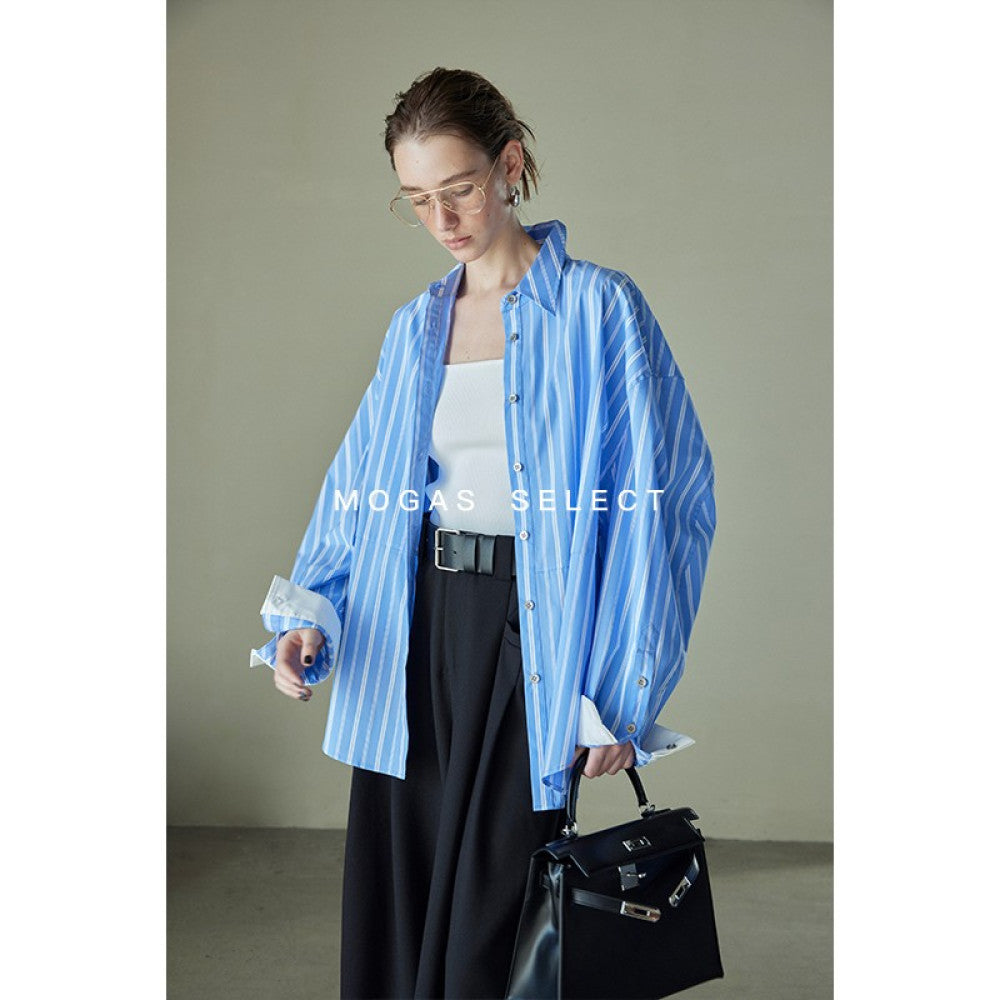 In stock Mogas Bajia neutral style long staple cotton paper with a human like feel white shirt women s top jacket spring and autumn image 30