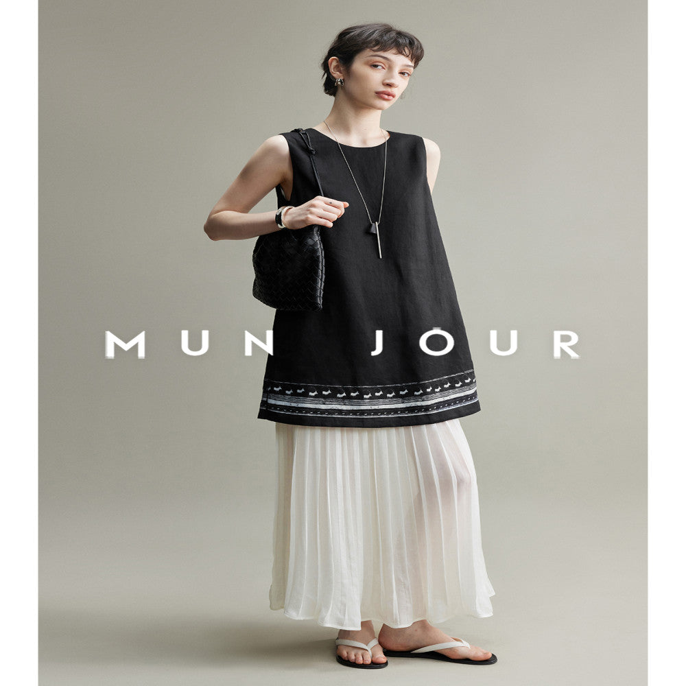 Bo Xi Feng Comfortable Linen Positioning Print Lightweight and Elegant Heavy Industry Hundred Fold Splicing Fake Two Piece Sleeveless Dress image 8