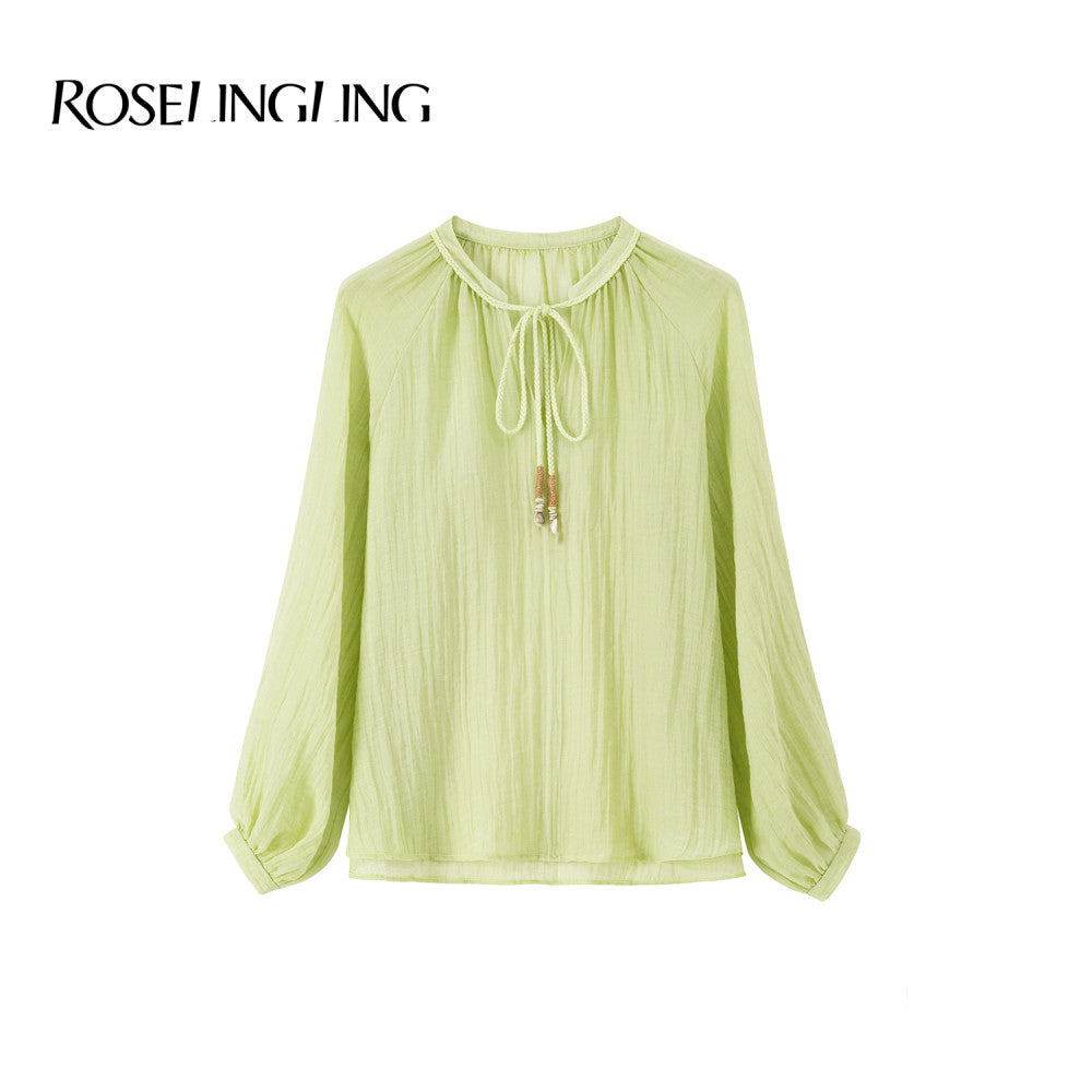 ROSELINGLING Midsummer Commuting Series Breathable Wrinkled Hemp Shoulder Lantern Sleeve Hand Woven Rope Top image 18