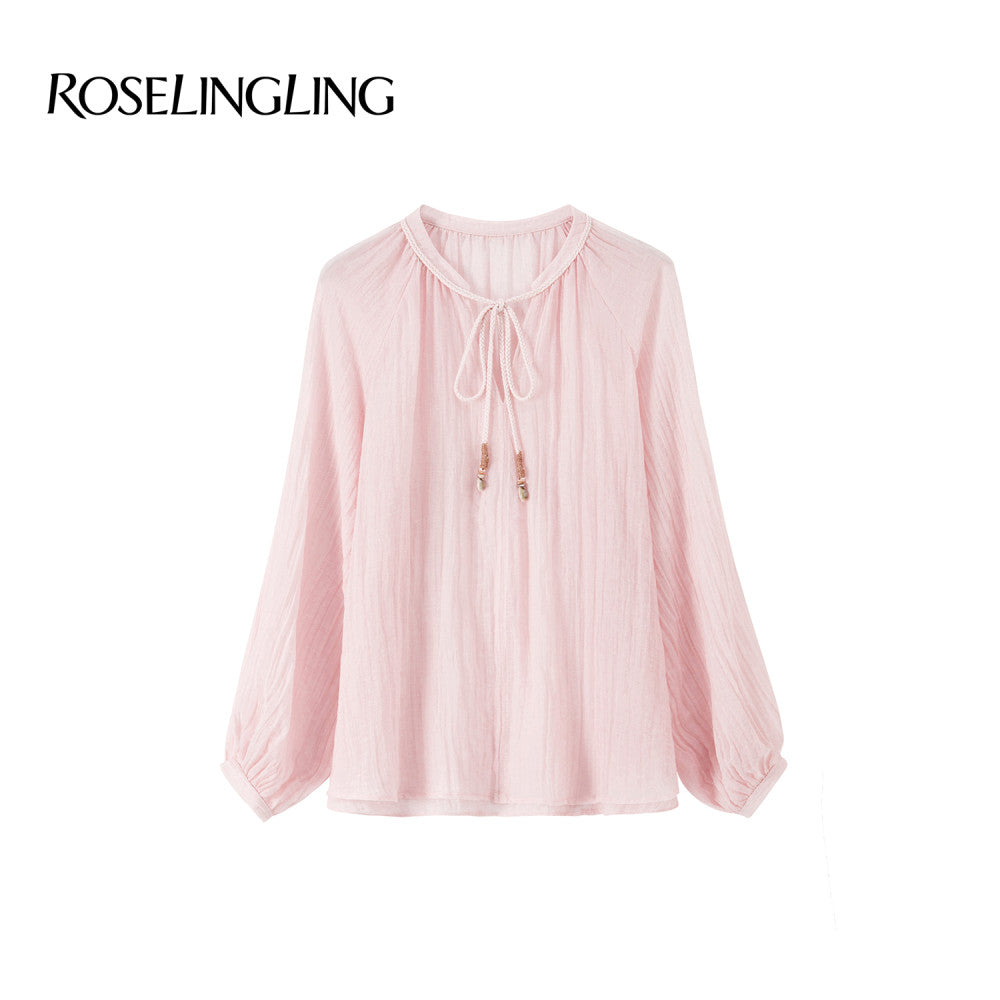ROSELINGLING Midsummer Commuting Series Breathable Wrinkled Hemp Shoulder Lantern Sleeve Hand Woven Rope Top image 26