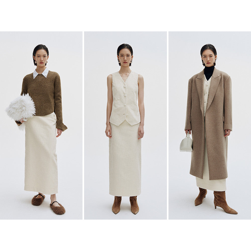 RoseLingLing King Stripe Created Coarse Pit Corduroy Intellectually Style Vest Straight Tube Half Skirt image 2