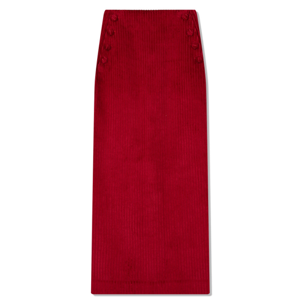 RoseLingLing King Stripe Created Coarse Pit Corduroy Intellectually Style Vest Straight Tube Half Skirt image 34