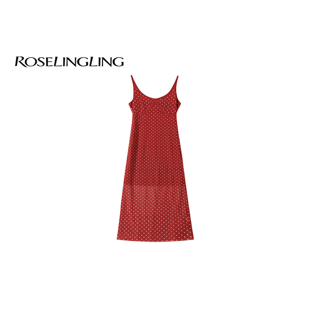 ROSELINGLING Polka Dot Series Retro Polka Dot Strap Dress for Skinny Vacation Long Dress Summer image 16