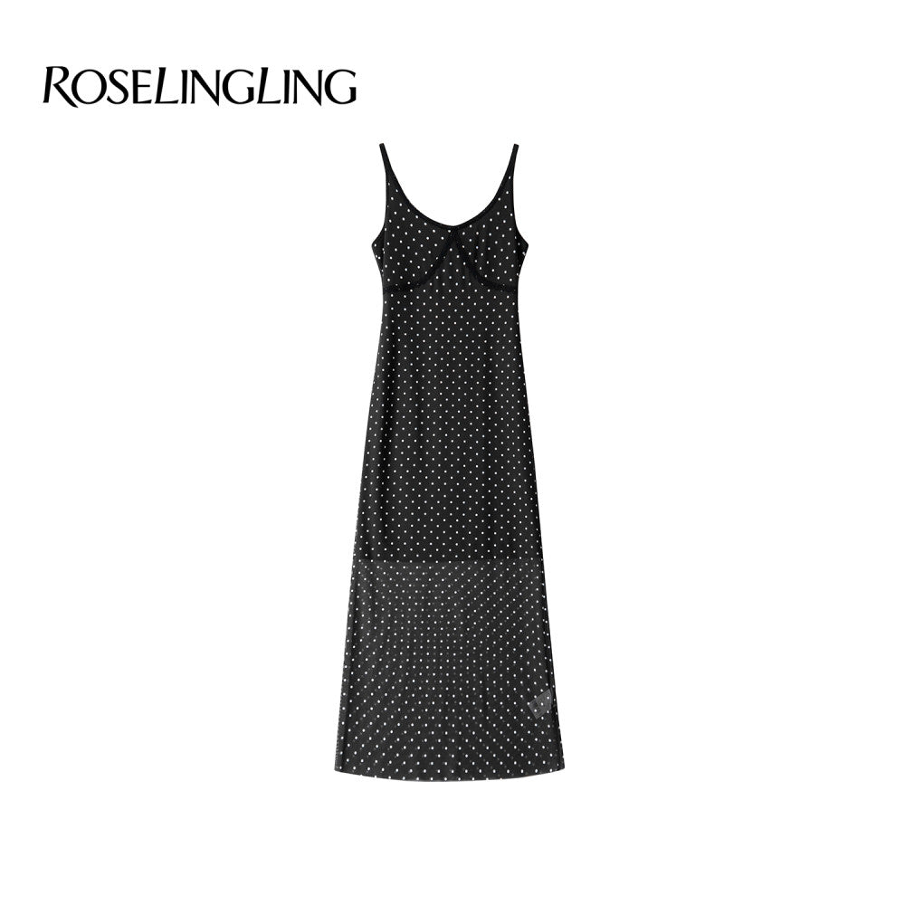 ROSELINGLING Polka Dot Series Retro Polka Dot Strap Dress for Skinny Vacation Long Dress Summer image 35