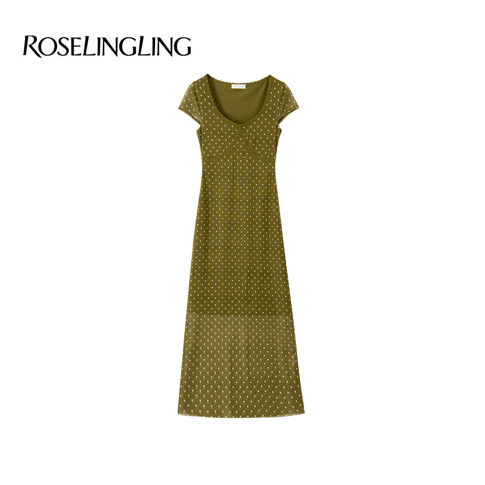 ROSELINGLING Polka Dot Series Retro Polka Dot Strap Dress for Skinny Vacation Long Dress Summer image 42
