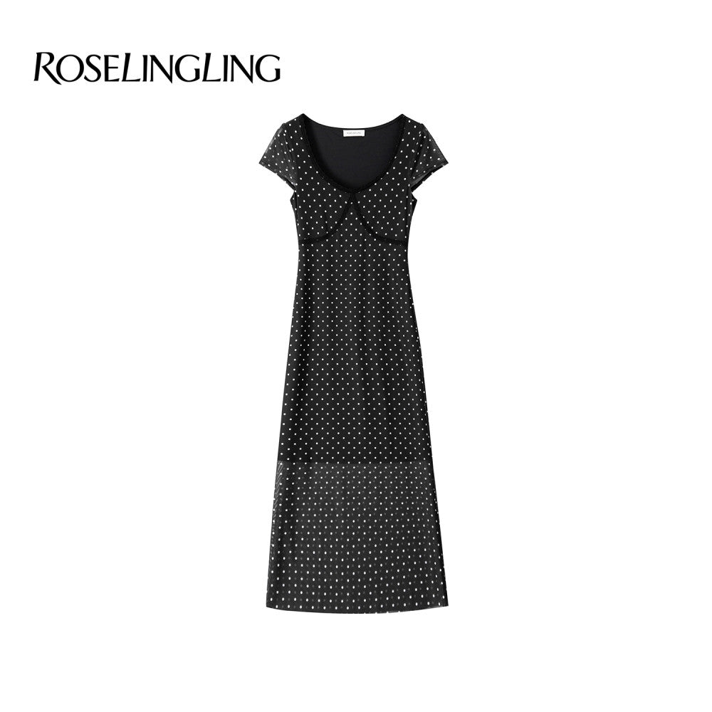 ROSELINGLING Polka Dot Series Retro Polka Dot Strap Dress for Skinny Vacation Long Dress Summer image 53