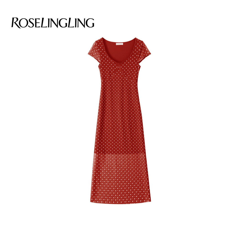 ROSELINGLING Polka Dot Series Retro Polka Dot Strap Dress for Skinny Vacation Long Dress Summer image 5