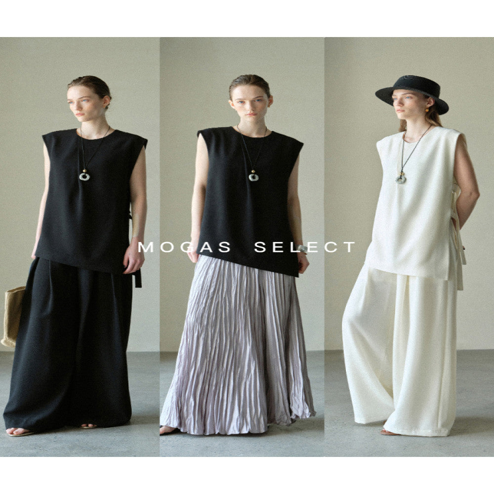 Mogas slimming paper figure heavyweight messy side hollow lace sleeveless vest wide leg pants for women Summer gift belt image 3