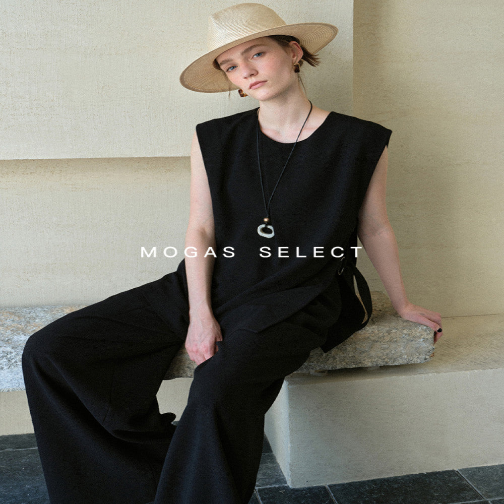 Mogas slimming paper figure heavyweight messy side hollow lace sleeveless vest wide leg pants for women Summer gift belt image 5