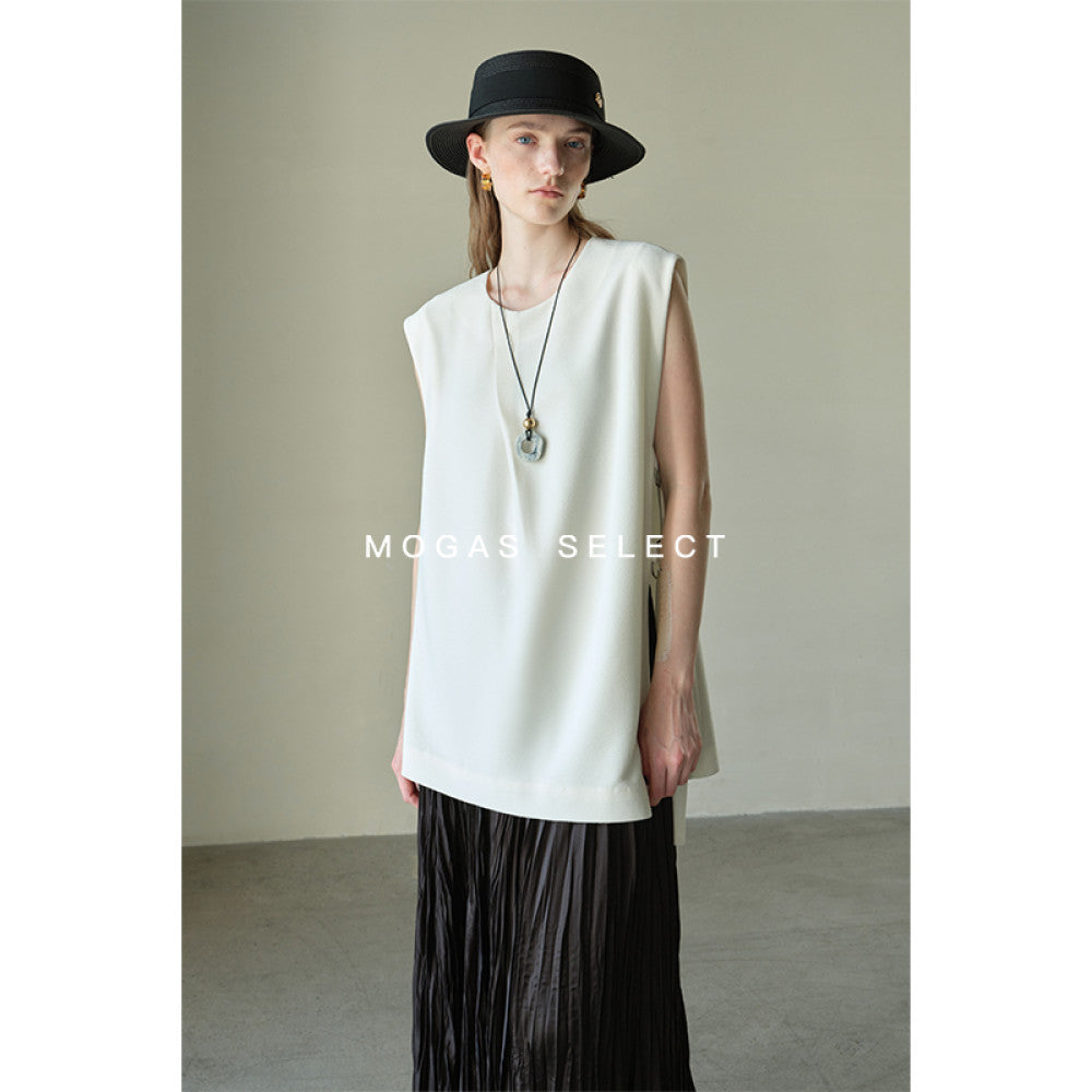 Mogas slimming paper figure heavyweight messy side hollow lace sleeveless vest wide leg pants for women Summer gift belt image 11