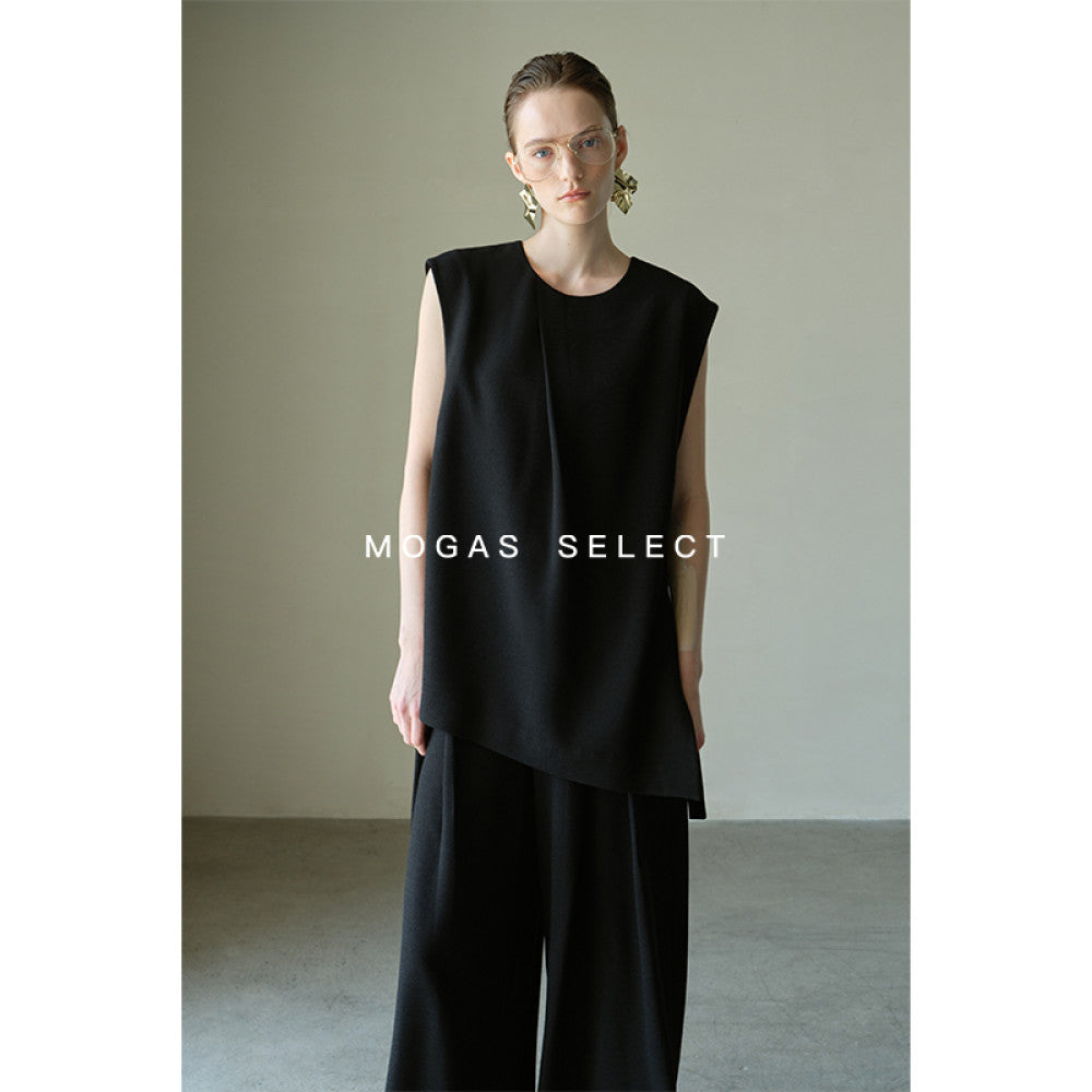 Mogas slimming paper figure heavyweight messy side hollow lace sleeveless vest wide leg pants for women Summer gift belt image 16