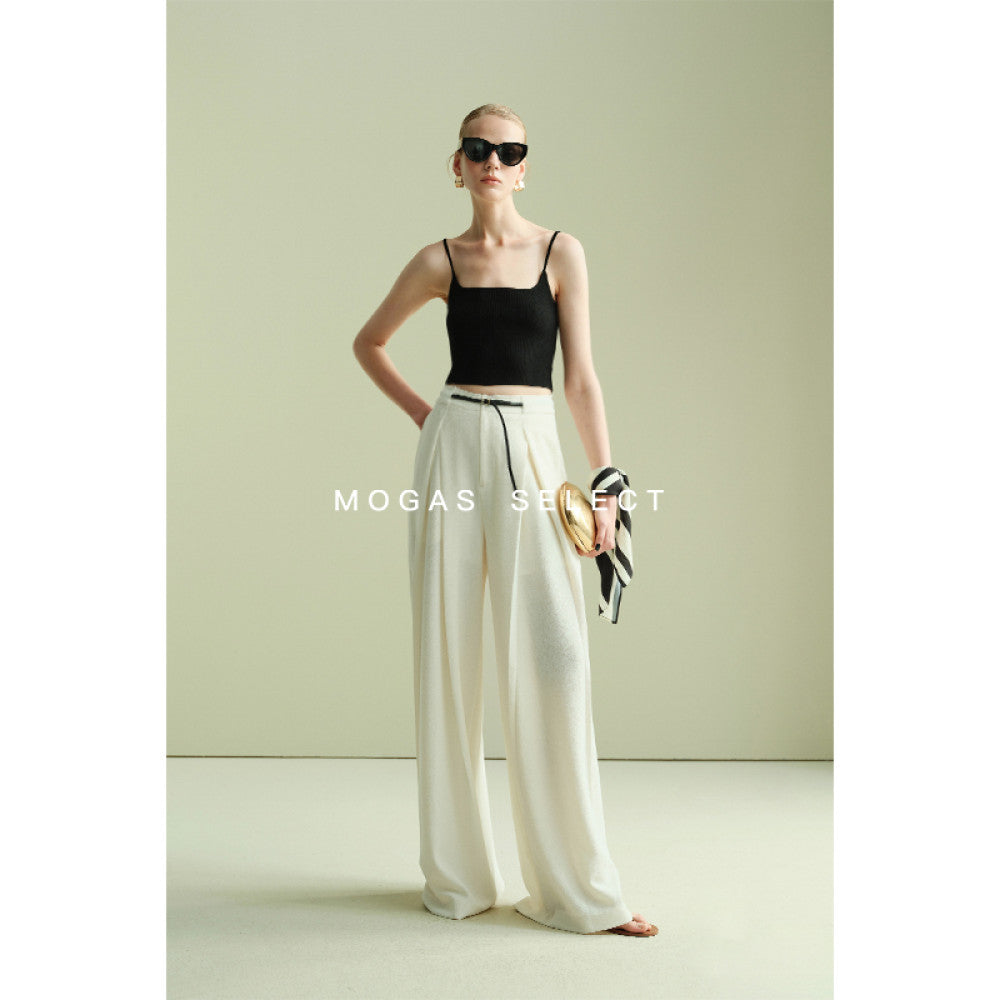 Mogas slimming paper figure heavyweight messy side hollow lace sleeveless vest wide leg pants for women Summer gift belt image 21