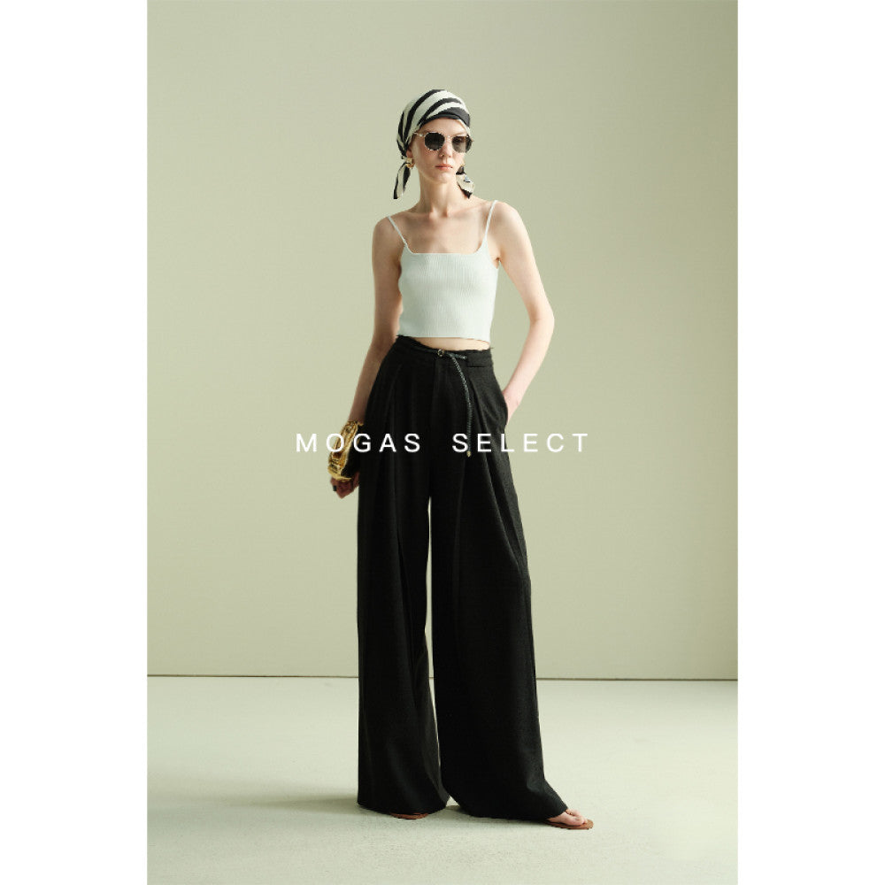 Mogas slimming paper figure heavyweight messy side hollow lace sleeveless vest wide leg pants for women Summer gift belt image 52