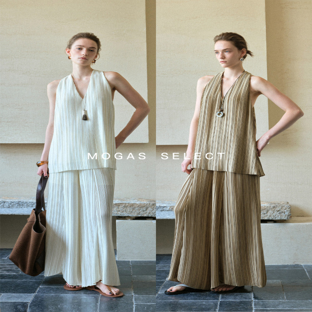 Mogas Dynamic Goddess Heavy Industry Miyake Style Shell Gloss Hundred Fold Twisted Sleeveless Top Wide Leg Pants Women s Summer image 2