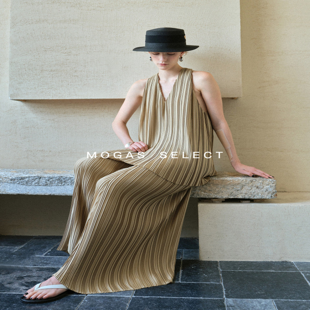 Mogas Dynamic Goddess Heavy Industry Miyake Style Shell Gloss Hundred Fold Twisted Sleeveless Top Wide Leg Pants Women s Summer image 4
