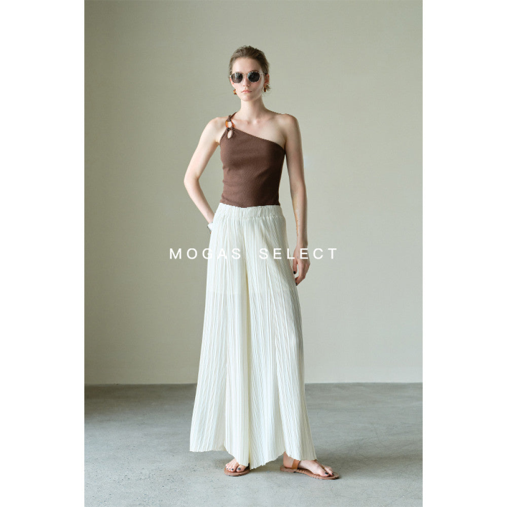 Mogas Dynamic Goddess Heavy Industry Miyake Style Shell Gloss Hundred Fold Twisted Sleeveless Top Wide Leg Pants Women s Summer image 19