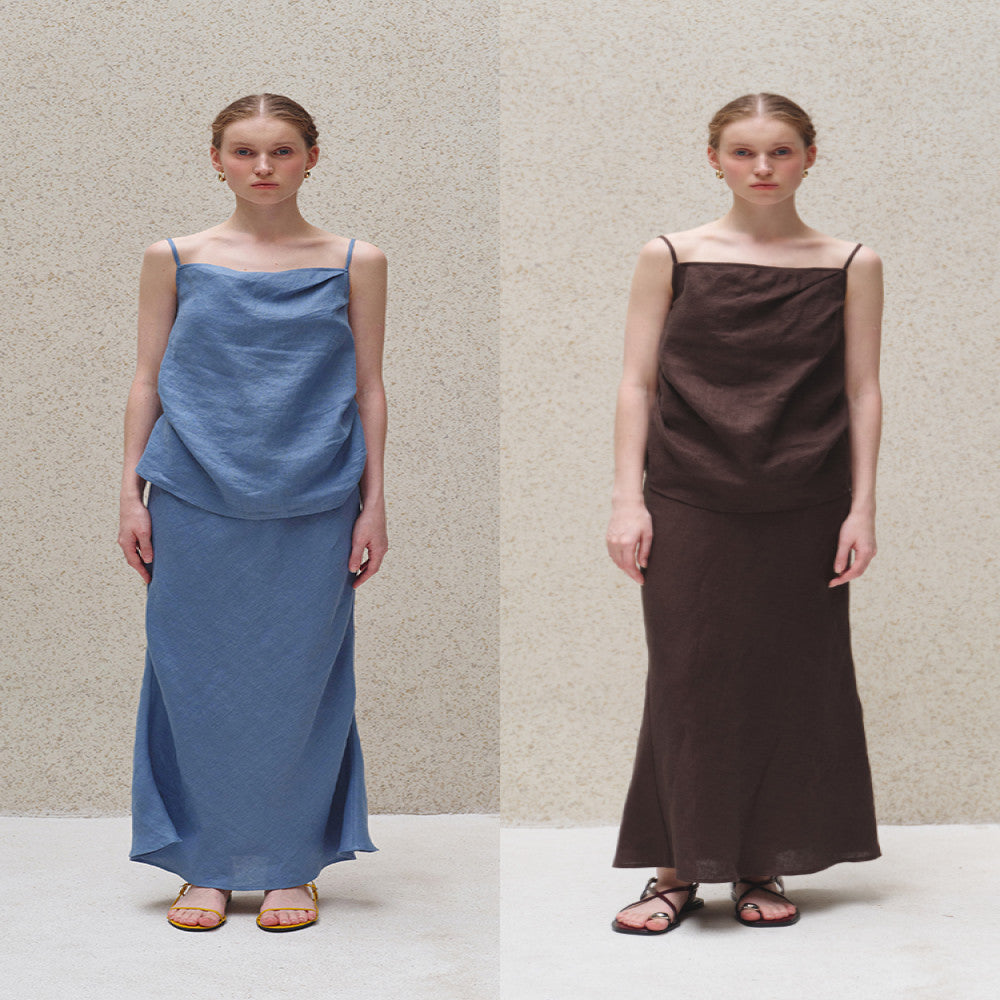 ItoshIroshI Linen Asymmetric Fold Design Lazy Relaxation Adjustable Elastic Strap Tank Top image 1
