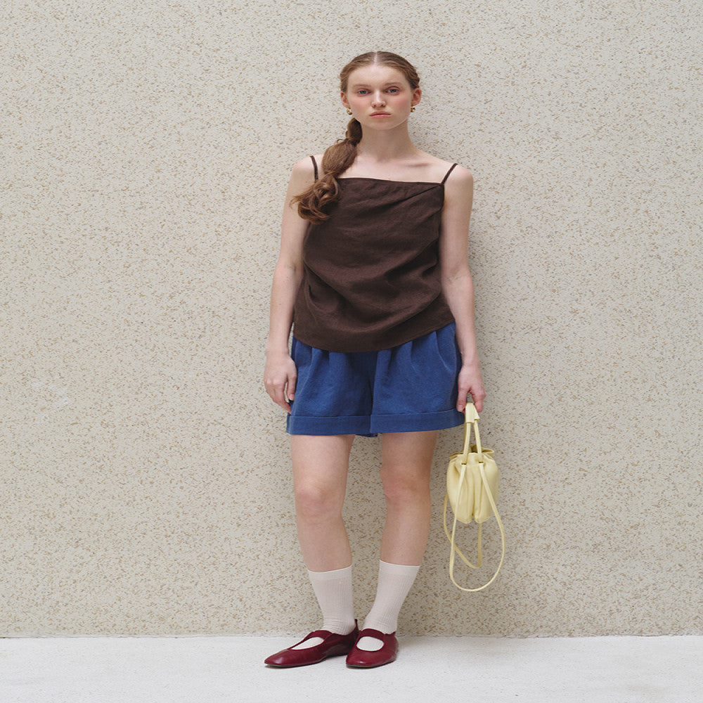 ItoshIroshI Linen Asymmetric Fold Design Lazy Relaxation Adjustable Elastic Strap Tank Top image 3