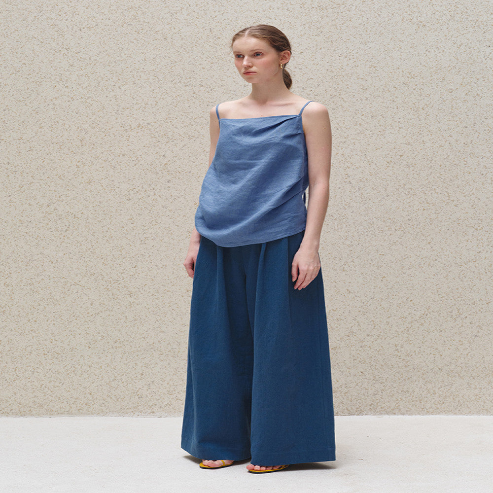 ItoshIroshI Linen Asymmetric Fold Design Lazy Relaxation Adjustable Elastic Strap Tank Top image 4