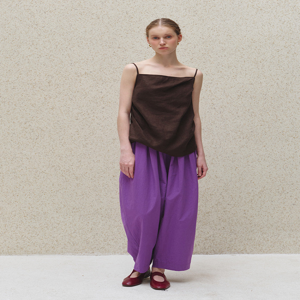 ItoshIroshI Linen Asymmetric Fold Design Lazy Relaxation Adjustable Elastic Strap Tank Top image 5