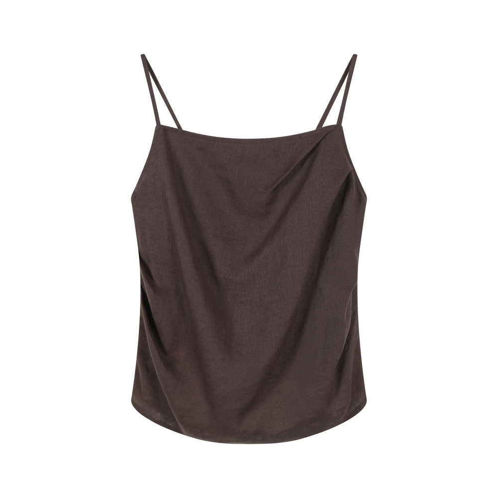 ItoshIroshI Linen Asymmetric Fold Design Lazy Relaxation Adjustable Elastic Strap Tank Top image 7