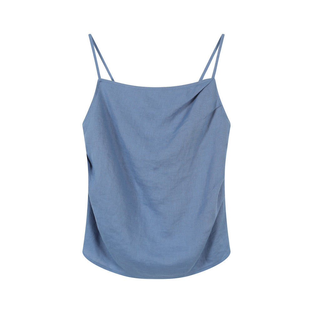 ItoshIroshI Linen Asymmetric Fold Design Lazy Relaxation Adjustable Elastic Strap Tank Top image 14