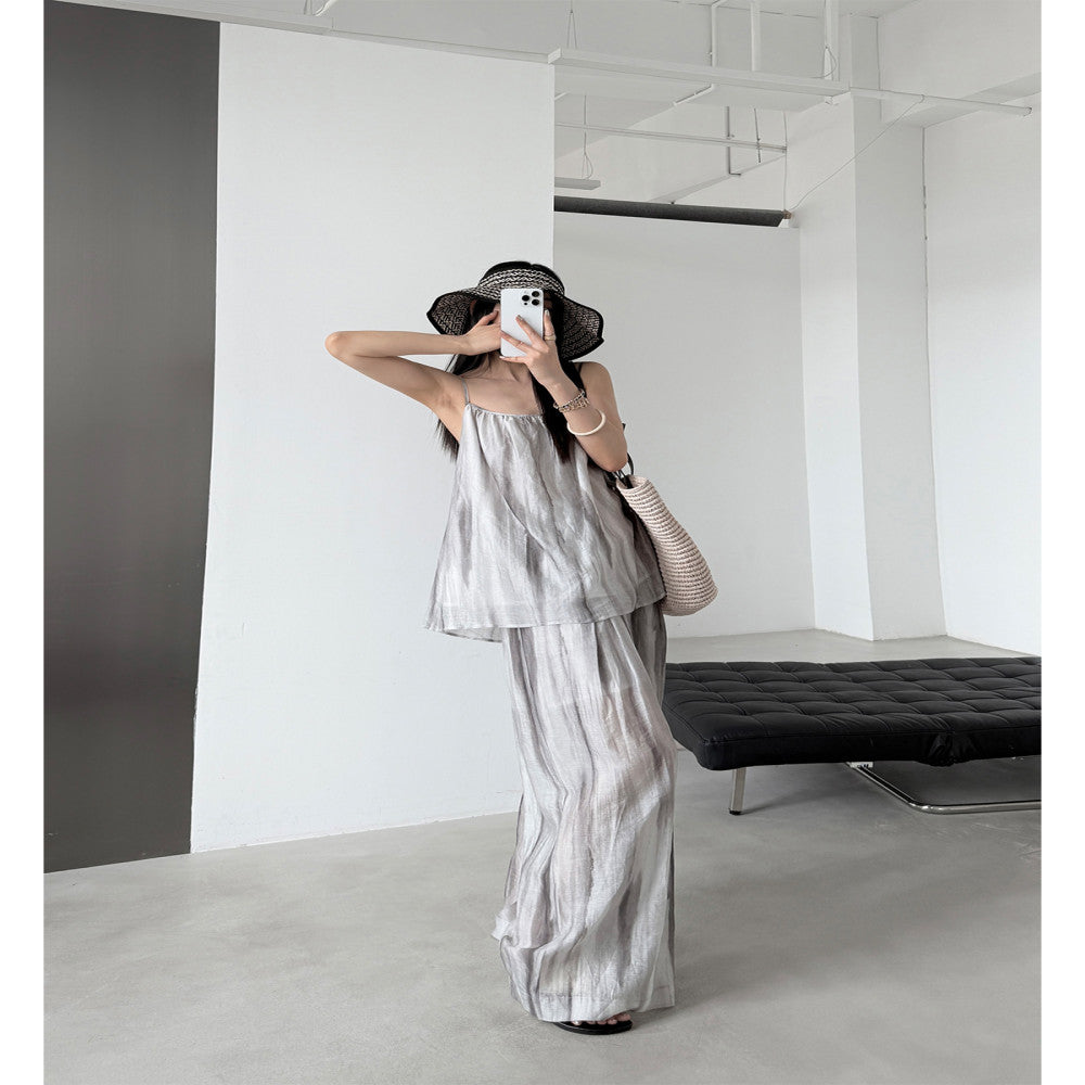 PAPERLLL South French Vacation Tencel Linen Blended Strap Top Hanging Wide Leg Pants Set for Women image 2
