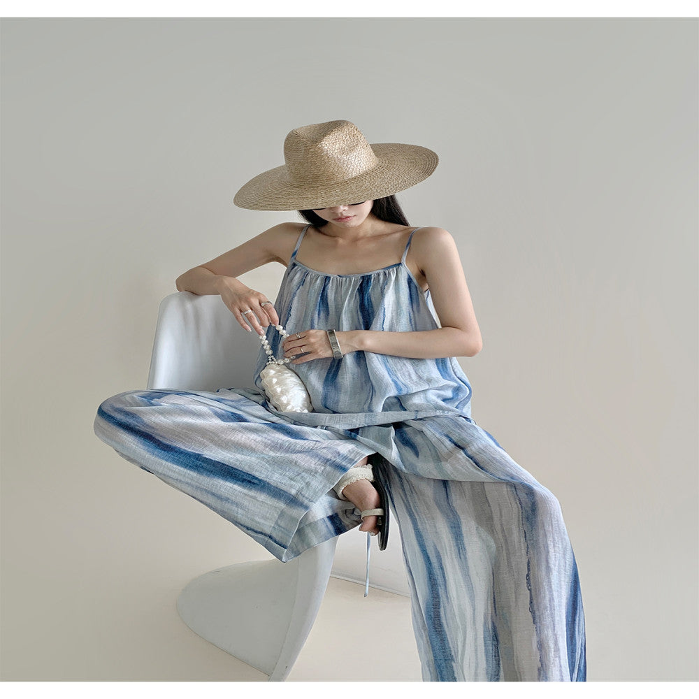 PAPERLLL South French Vacation Tencel Linen Blended Strap Top Hanging Wide Leg Pants Set for Women image 3