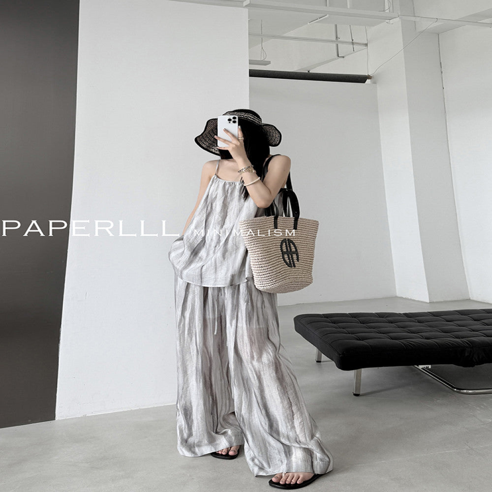 PAPERLLL South French Vacation Tencel Linen Blended Strap Top Hanging Wide Leg Pants Set for Women image 15