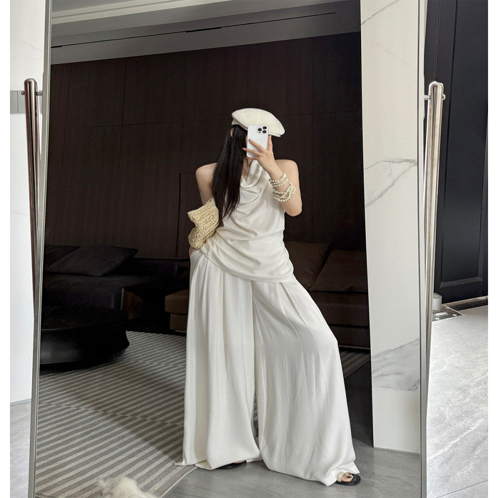 PAPERLLL shop owner s private server with a high end feel sleeveless strap vest high waisted pleated wide leg pants set for women image 0