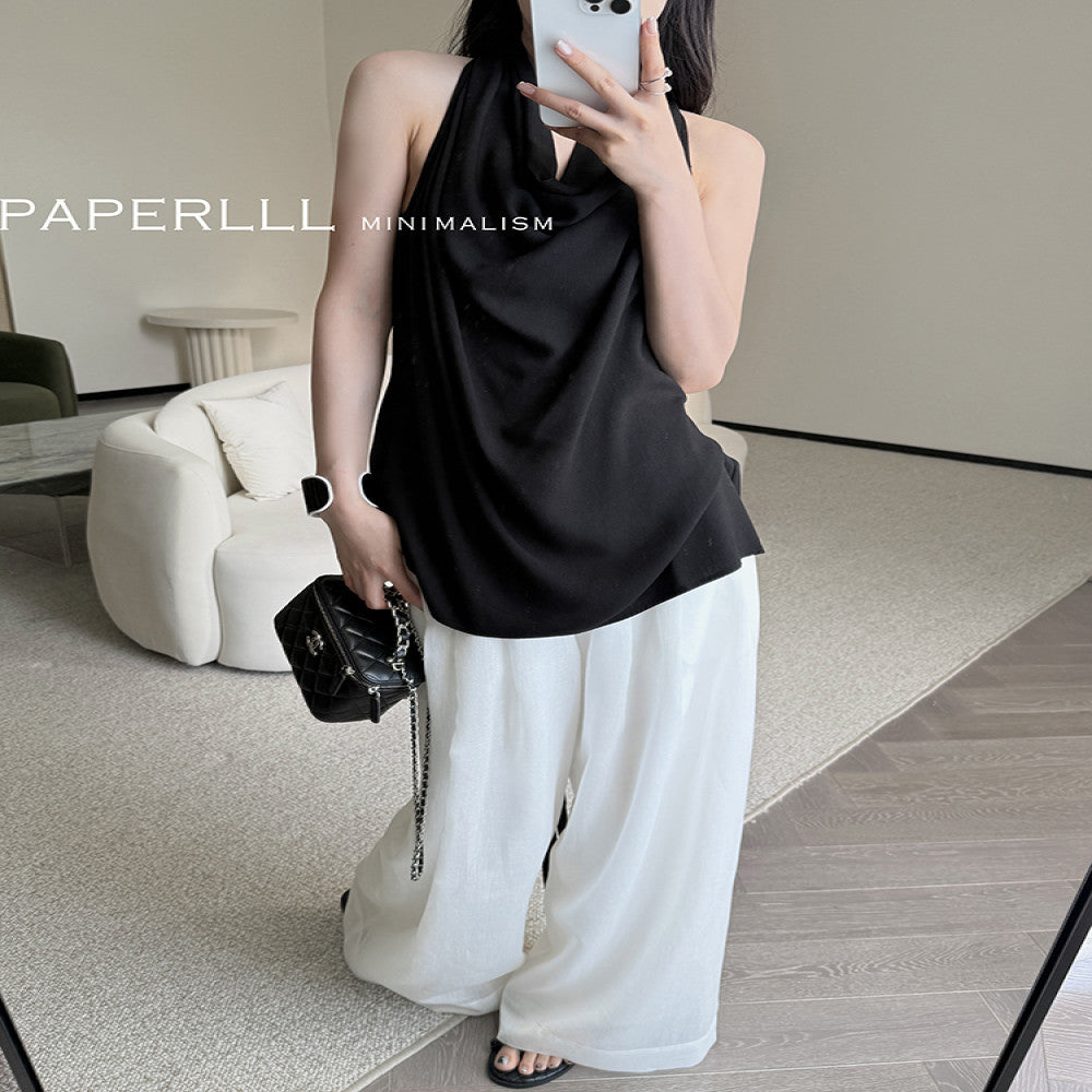 PAPERLLL shop owner s private server with a high end feel sleeveless strap vest high waisted pleated wide leg pants set for women image 8