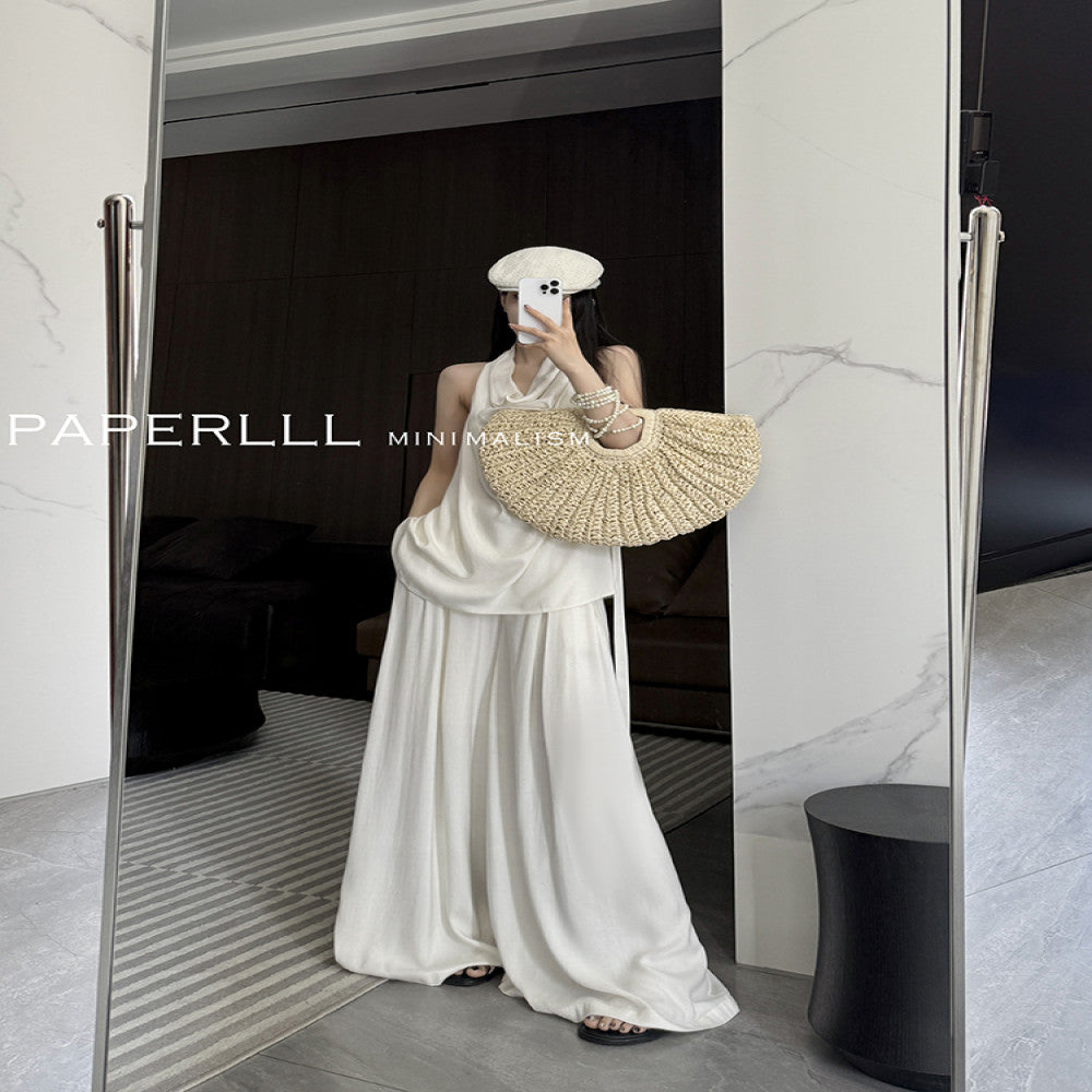 PAPERLLL shop owner s private server with a high end feel sleeveless strap vest high waisted pleated wide leg pants set for women image 18