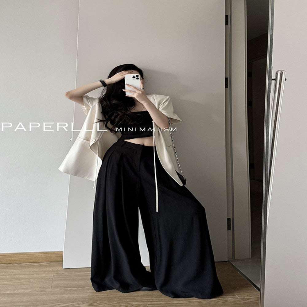 PAPERLLL shop owner s private server with a high end feel sleeveless strap vest high waisted pleated wide leg pants set for women image 19