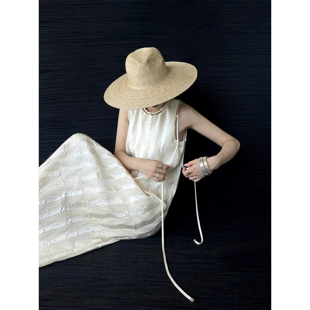 PAPERLLL Xinjian Mandu Weekend Style Wrinkled Sleeveless Dress Loose and Skinny A line Long Dress for Women image 0