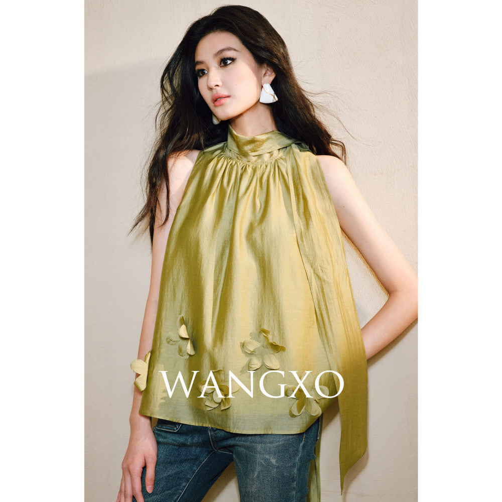 ASAYA4583 – Flutter Bloom Silk Top 🌸✨
