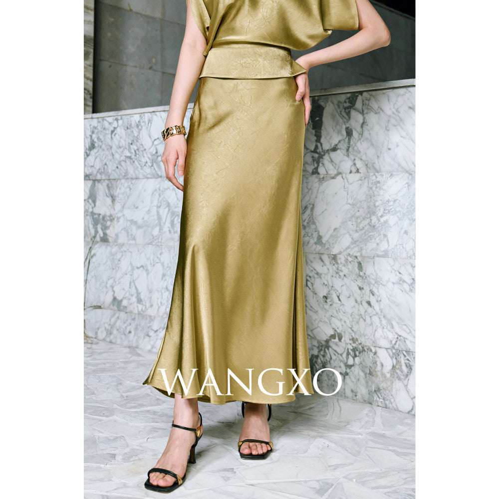 WANGXO Starry Silver Scratched Double sided Satin Quiet Luxury Style One Piece Neck Topu0026Slanted Fish Tail Skirt Set image 15