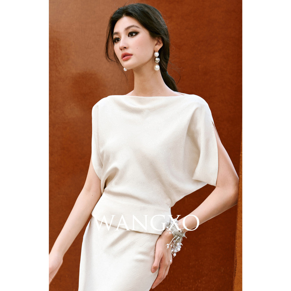 WANGXO Starry Silver Scratched Double sided Satin Quiet Luxury Style One Piece Neck Topu0026Slanted Fish Tail Skirt Set image 18
