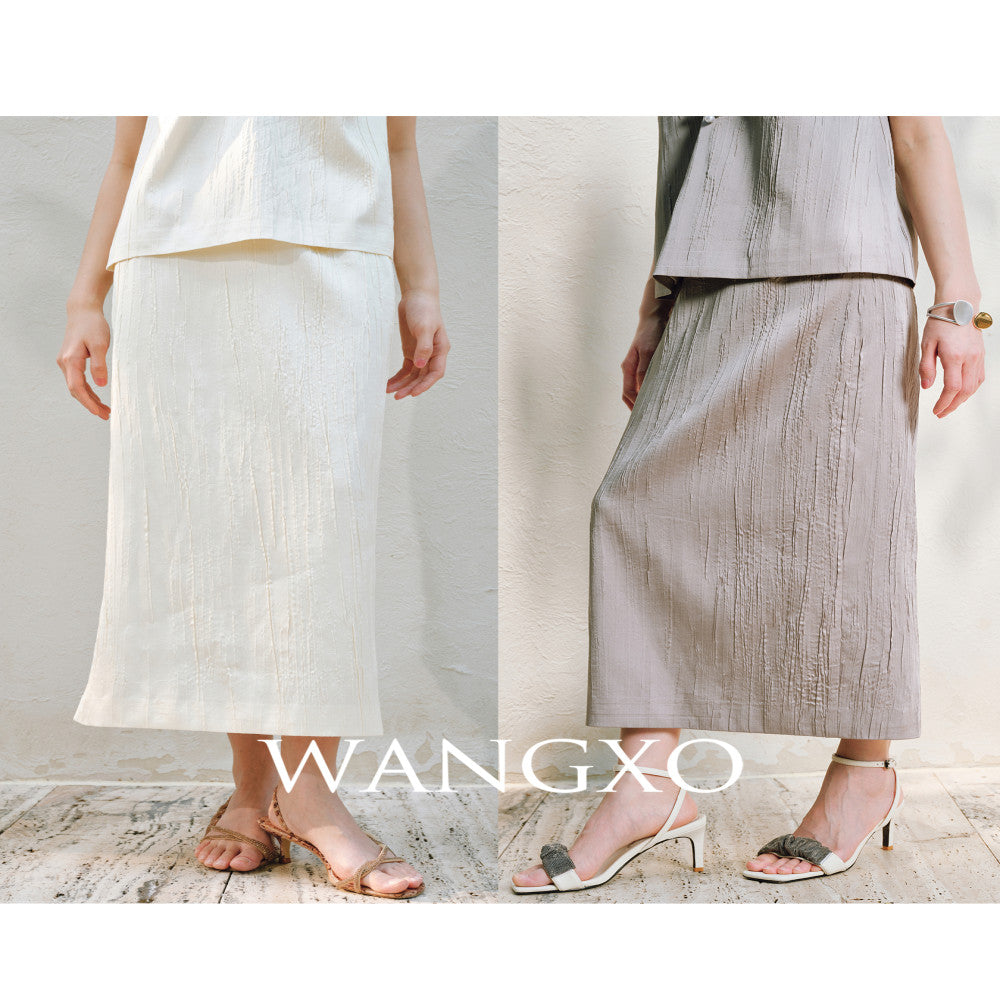 WANGXO High Ding Heavy Industry pleated satin Lazy and distinguished metal shoulder loop loose topu0026straight half skirt image 5