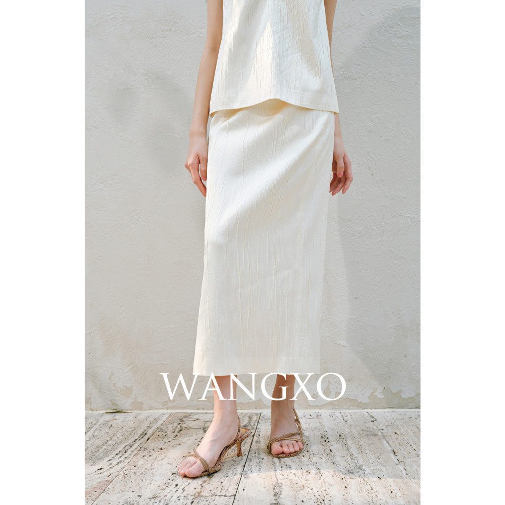 WANGXO High Ding Heavy Industry pleated satin Lazy and distinguished metal shoulder loop loose topu0026straight half skirt image 26