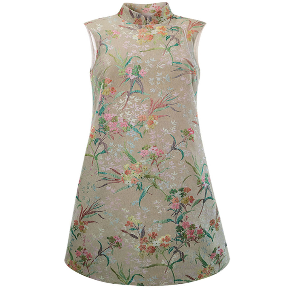 Sleeveless short style retro daily jacquard Hong Kong style qipao 2865 Chinese style heavy industry socialite light luxury dress image 5