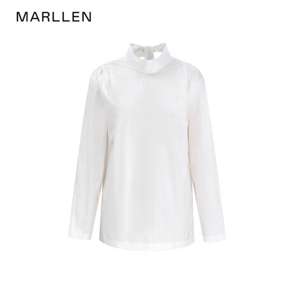 Marllen wears French retro style clothes with multiple ribbons bow ties white shirts loose casual tops for women in spring image 26