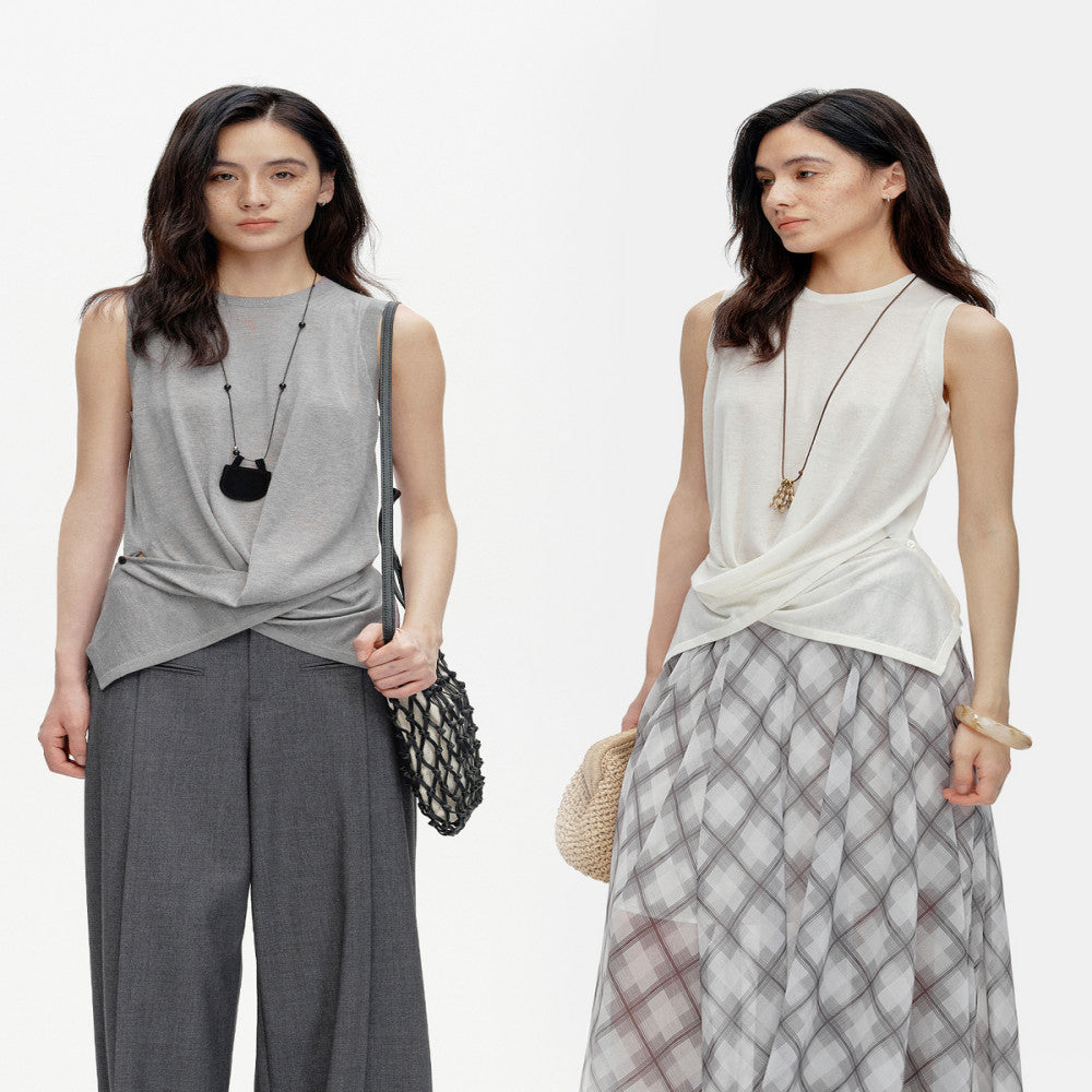 Marllen spatial melody slimming skin friendly breathable acetate cashmere artistic sense cross knot vest for women image 0