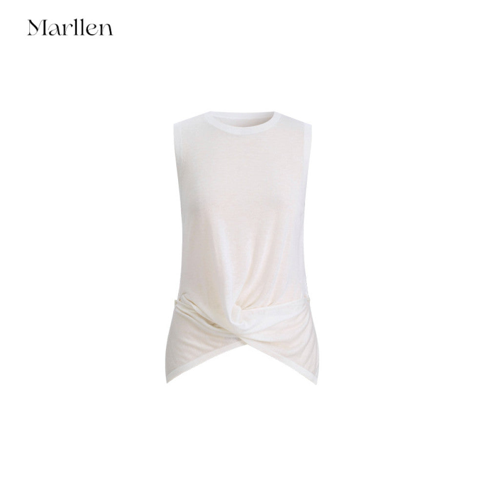 Marllen spatial melody slimming skin friendly breathable acetate cashmere artistic sense cross knot vest for women image 18