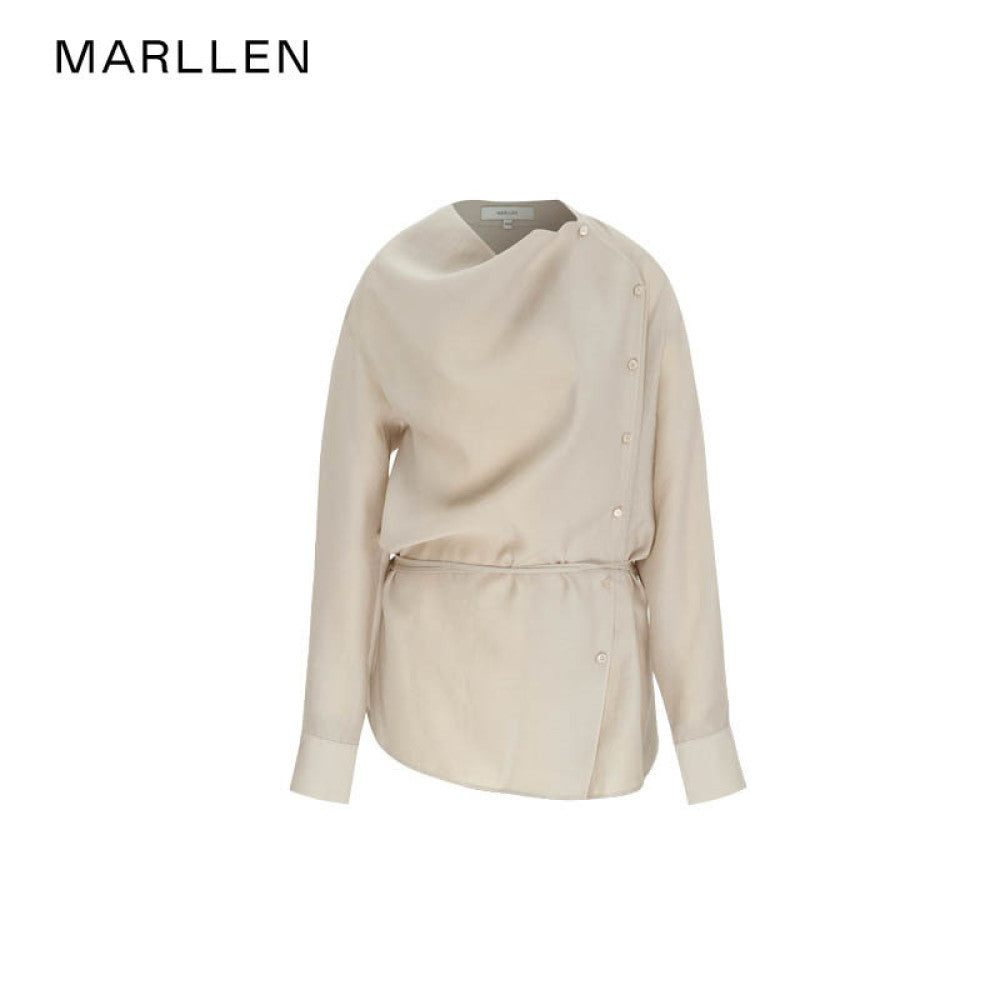 Marllen new Chinese style slightly swing collar Tencel shirt wide leg pants suit women summer image 13