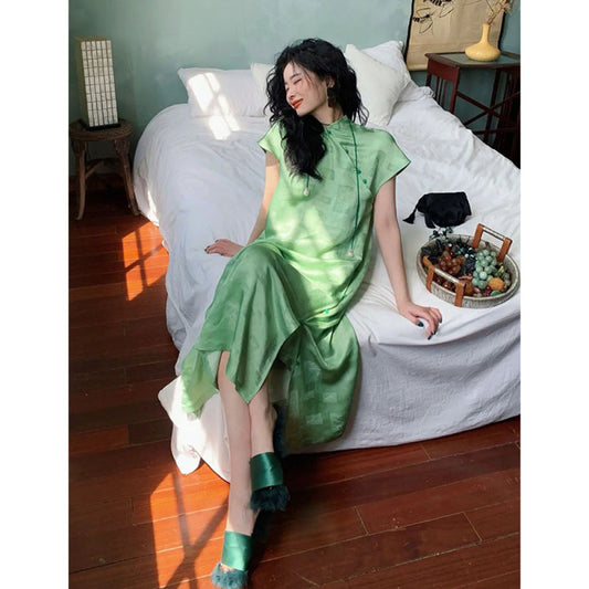 ASAYA4537 – Jade Serenity Silk Cheongsam Dress 💚🌿