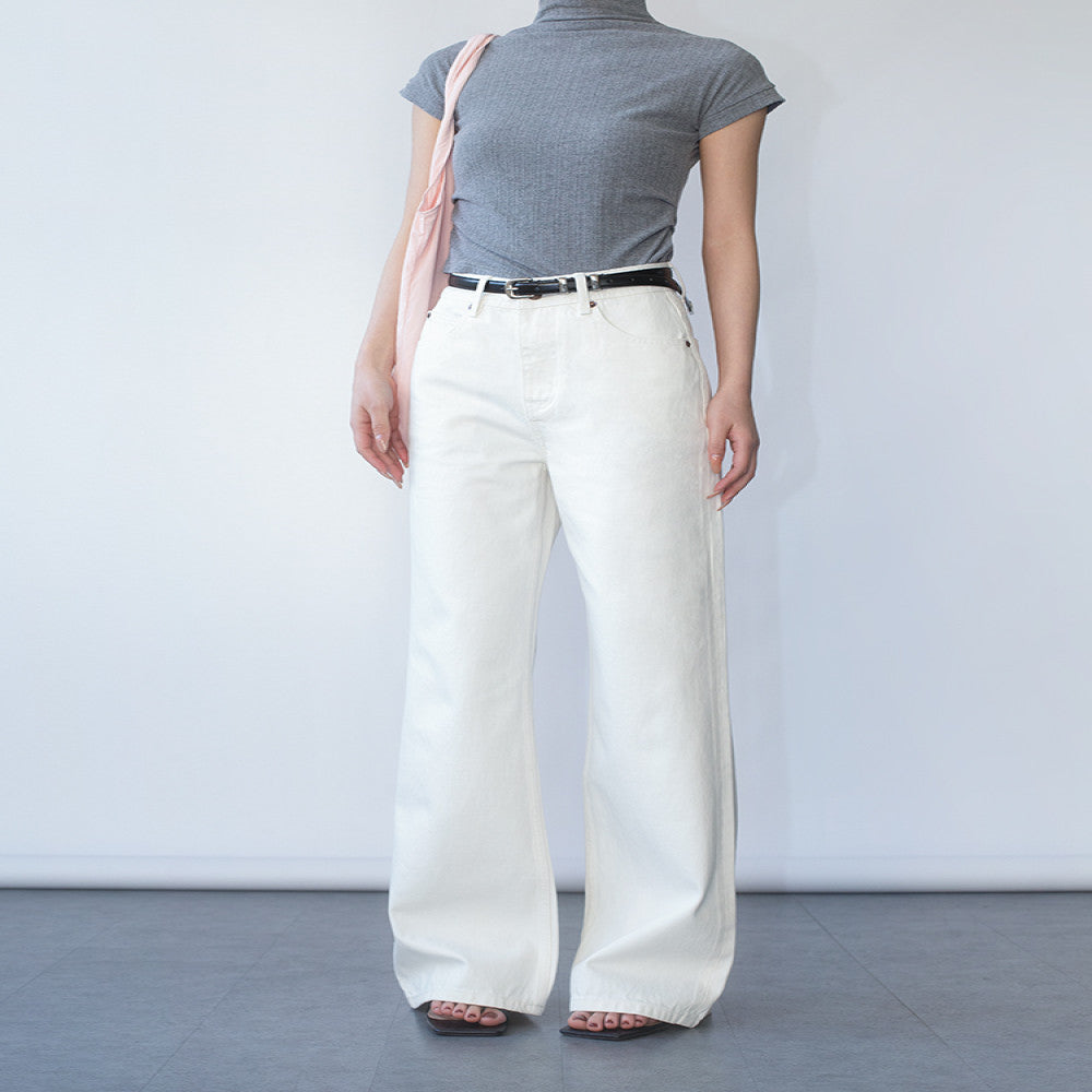 Two Sweet made of solid materials white jeans Lyocell minimalist high waisted wide leg straight leg straight leg and crisp pants image 0