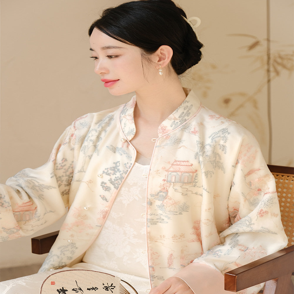 Mr Shan Nonferrous s New Chinese Style Five Willow Embroidered Coat with Chinese Style and Elegant Style High end Zen Tea Robe Top image 2