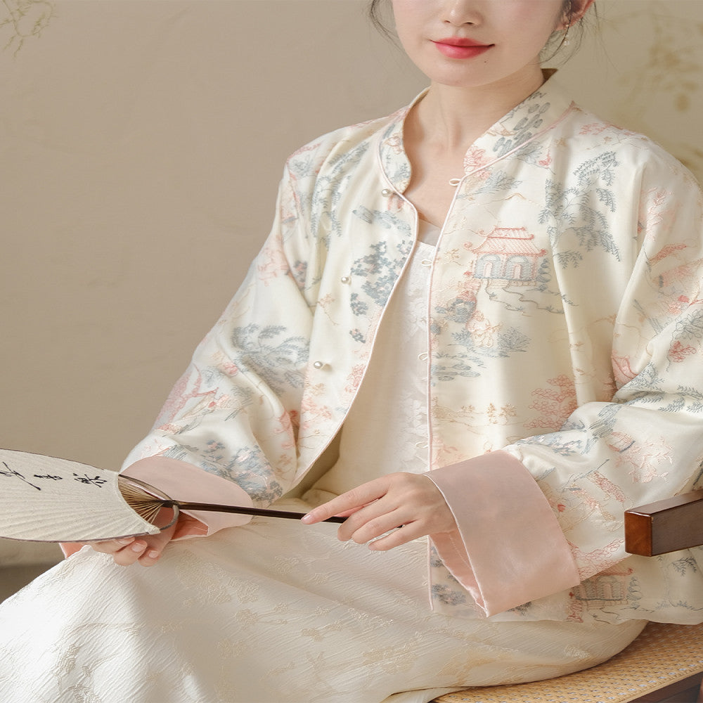 Mr Shan Nonferrous s New Chinese Style Five Willow Embroidered Coat with Chinese Style and Elegant Style High end Zen Tea Robe Top image 3