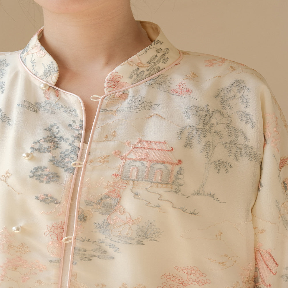 Mr Shan Nonferrous s New Chinese Style Five Willow Embroidered Coat with Chinese Style and Elegant Style High end Zen Tea Robe Top image 0